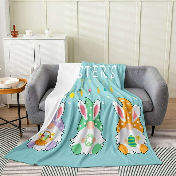 Kawaii Easter Bunnies Fleece Blanket Queen 90x90,Cute Easter Rabbit Throw Blanket ,Lovely Easter Gnome Sherpa Blanket,Easter Decor Bed Blanket for Home Dorm Sofa