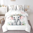 thumbnail image 1 of Kawaii Elephant Bedding Full Size 7pcs Cartoon Animal Comforter Set, Cute Pink Butterfly Bedding Comforter Sets Spring Garden Flower Bed in a Bag, Wildlife Theme Bedding Accessories, 1 of 4