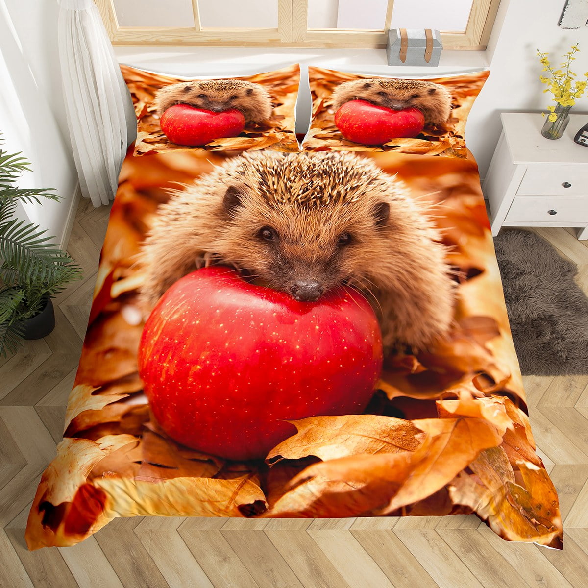 YST Kawaii Hedgehog Bedding Sets King Sweet Fruit Comforter Cover, Red