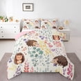 thumbnail image 1 of Kawaii Hedgehog Twin Bedding Set,Cute Floral Hedgehog Comforter Set,Rainbow Flower Leaf Plant Quilt Bed Set Cartoon Animal Print Bed Comforter, 1 of 6
