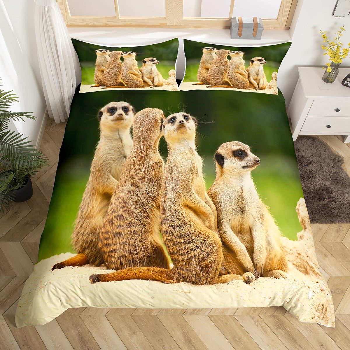 YST Kawaii Meerkats Bedding Sets Queen Animal Theme Comforter Cover