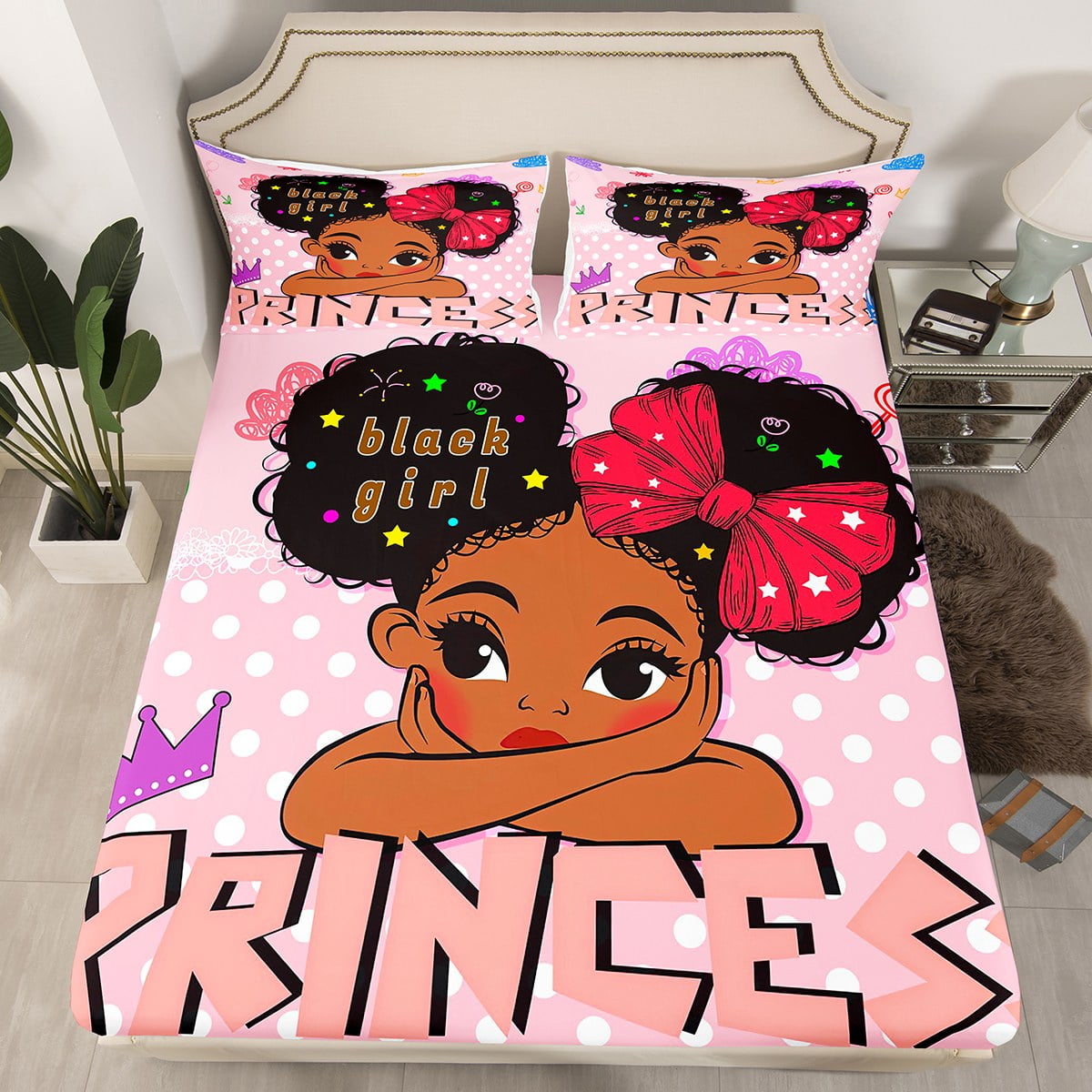 YST Kawaii Princess Queen Sheets for Kids Black Girls Magical Bed ...