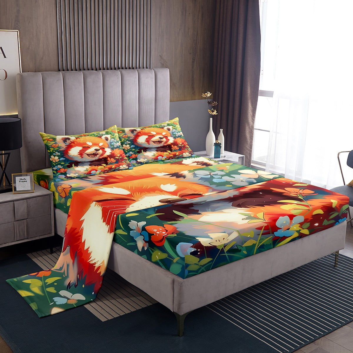 Erosebridal King Size Floral Sheet Set – 4-Piece Lightweight Microfiber Bedding With Retro Blossom Print, Blue Red