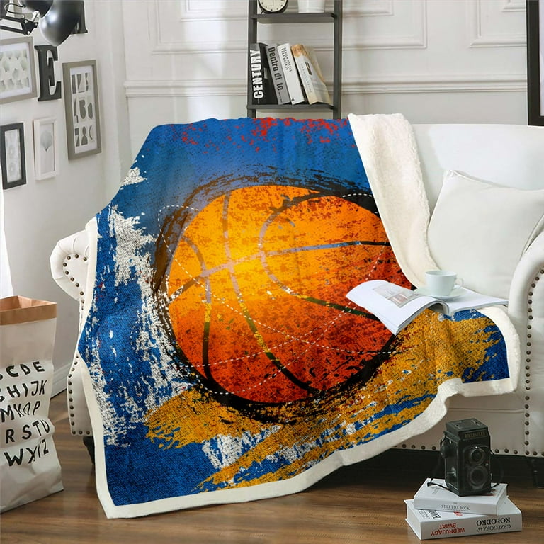 YST Kids Basketball Blanket Girls Boys Sports Throw Blanket for Bed Retro Grunge Fleece Blanket Vintage Ombre Sherpa Blanket Orange Brown Beige Navy Blue Grey Fuzzy Blanket Super Cozy Walmart