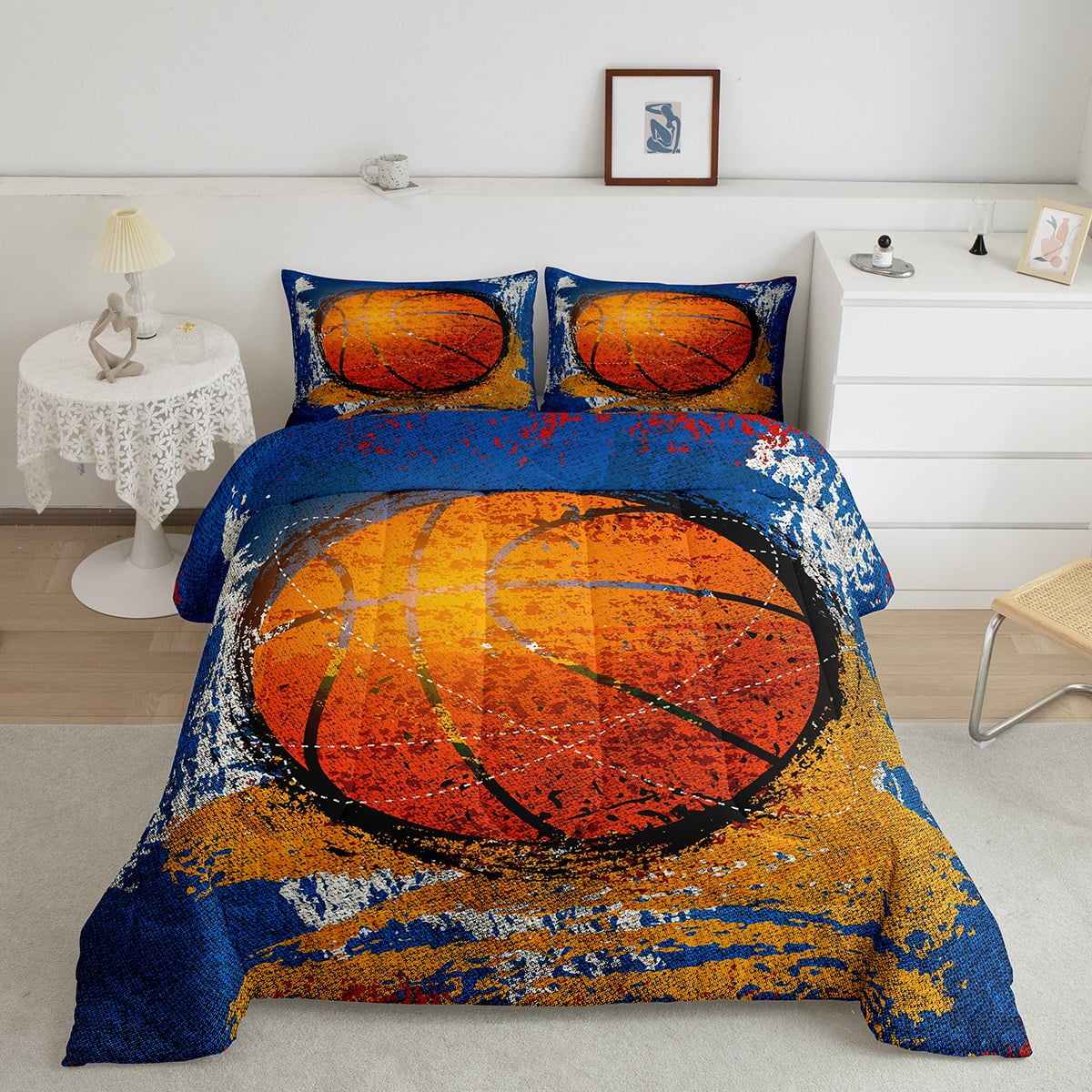 YST Kids Basketball Comforter Set Queen Girls Boys Sports Bedding Set