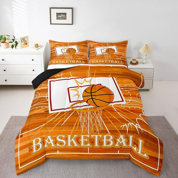 Basketball Comforter Set Sports Games Quilt Goal From Hoop Bedding Set Teens Brown Wooden Board Duvet Insert