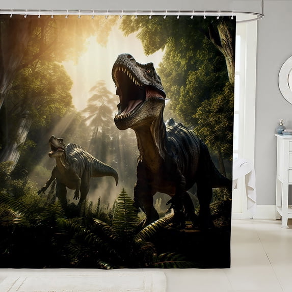 Bathroom Shower Curtain Sets 3D Dinosaur Shower Curtain Cartoon Dinos Gifts Fabric Shower Curtain, Rainforest Wild Animals Waterproof Bathroom Curtains 72"Wx78"L