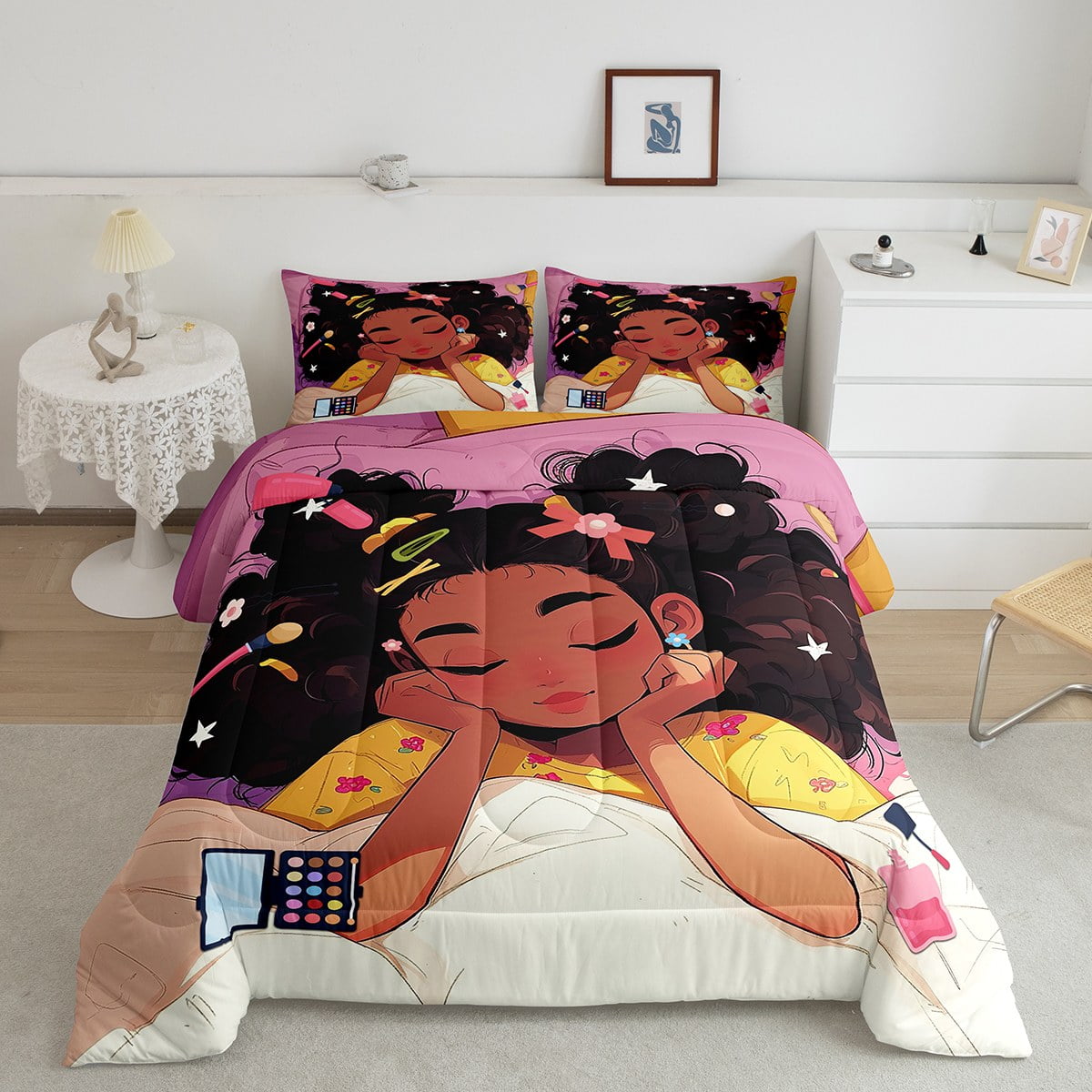 YST Kids Black Cute Girl Comforter Sets For Girls,American African