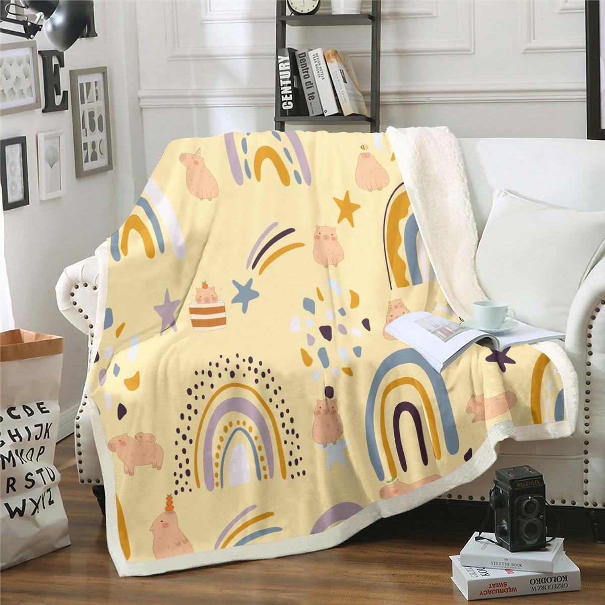 YST Kids Capybara Plush Bed Blanket Twin Size Rainbow Decor Throw