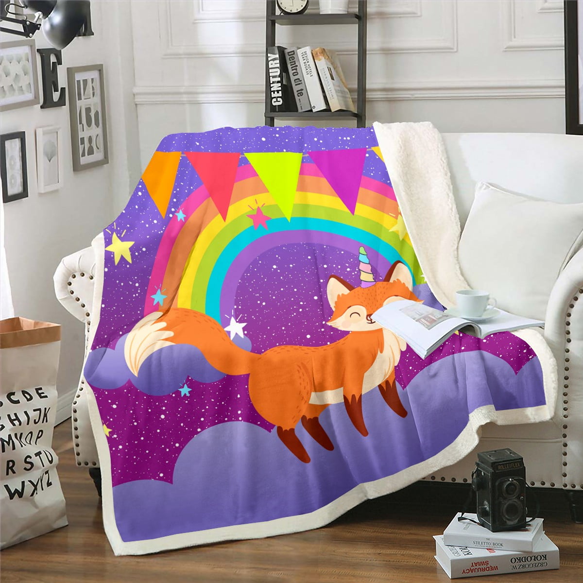 YST Kids Cartoon Kawaii Galaxy Stars Fantasy Sherpa Blanket Girls Throw ...