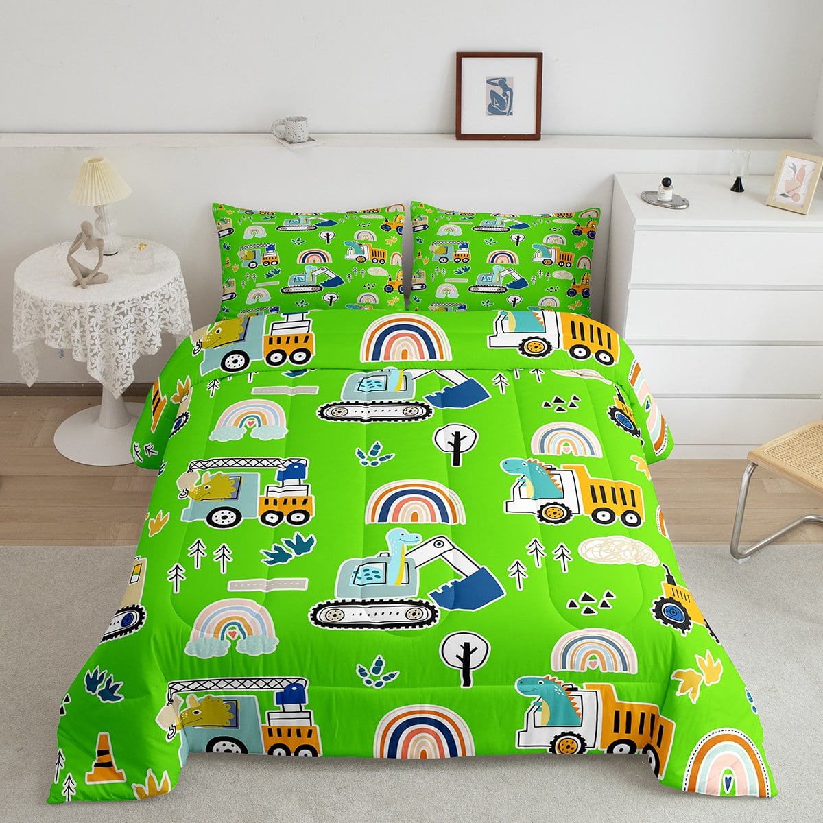 YST Kids Contruction Comforter Set Cartoon Dinosaur Bedding for Boys ...