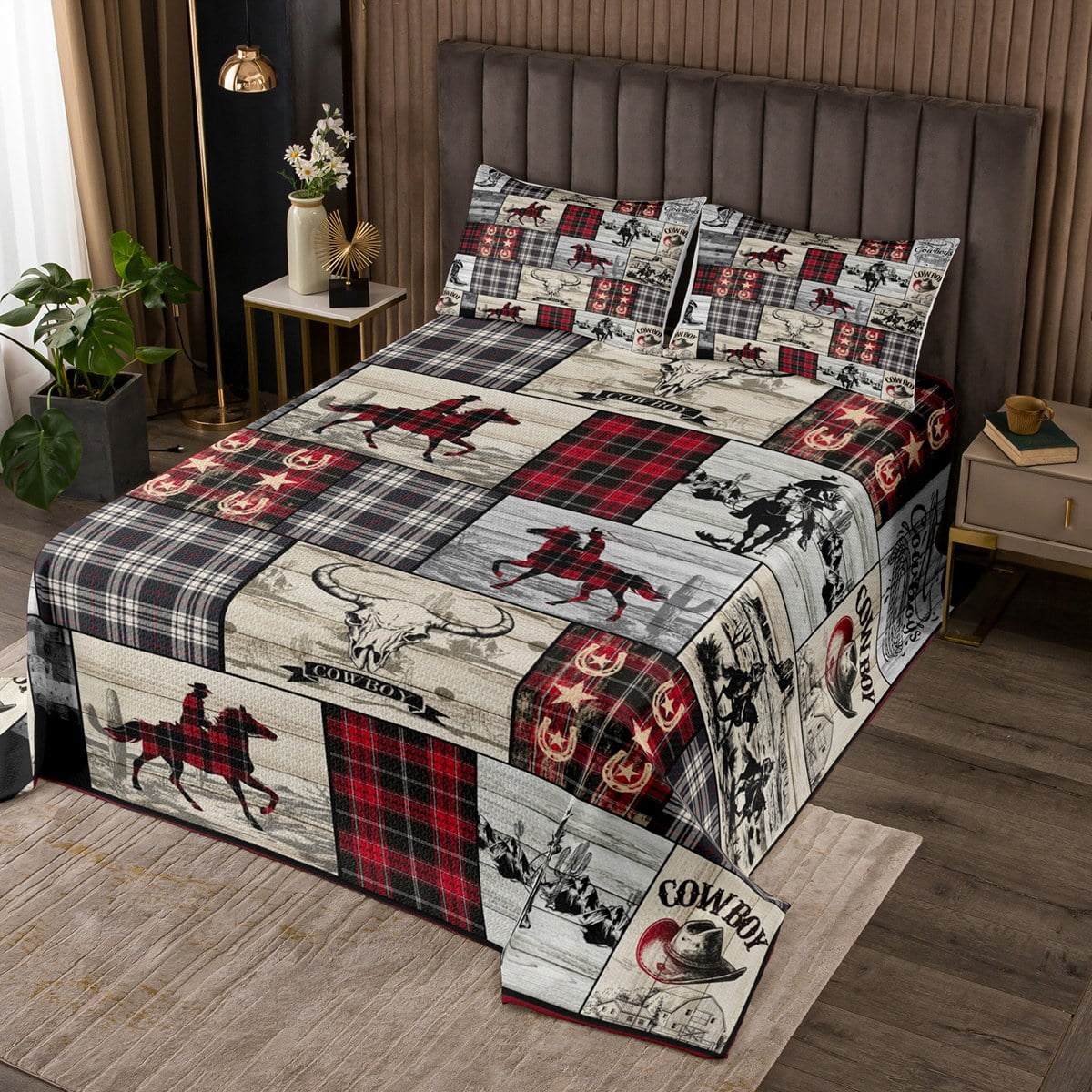 YST Kids Coverlet Set Western Cowboy Twin Quilt Set For Boys Girls