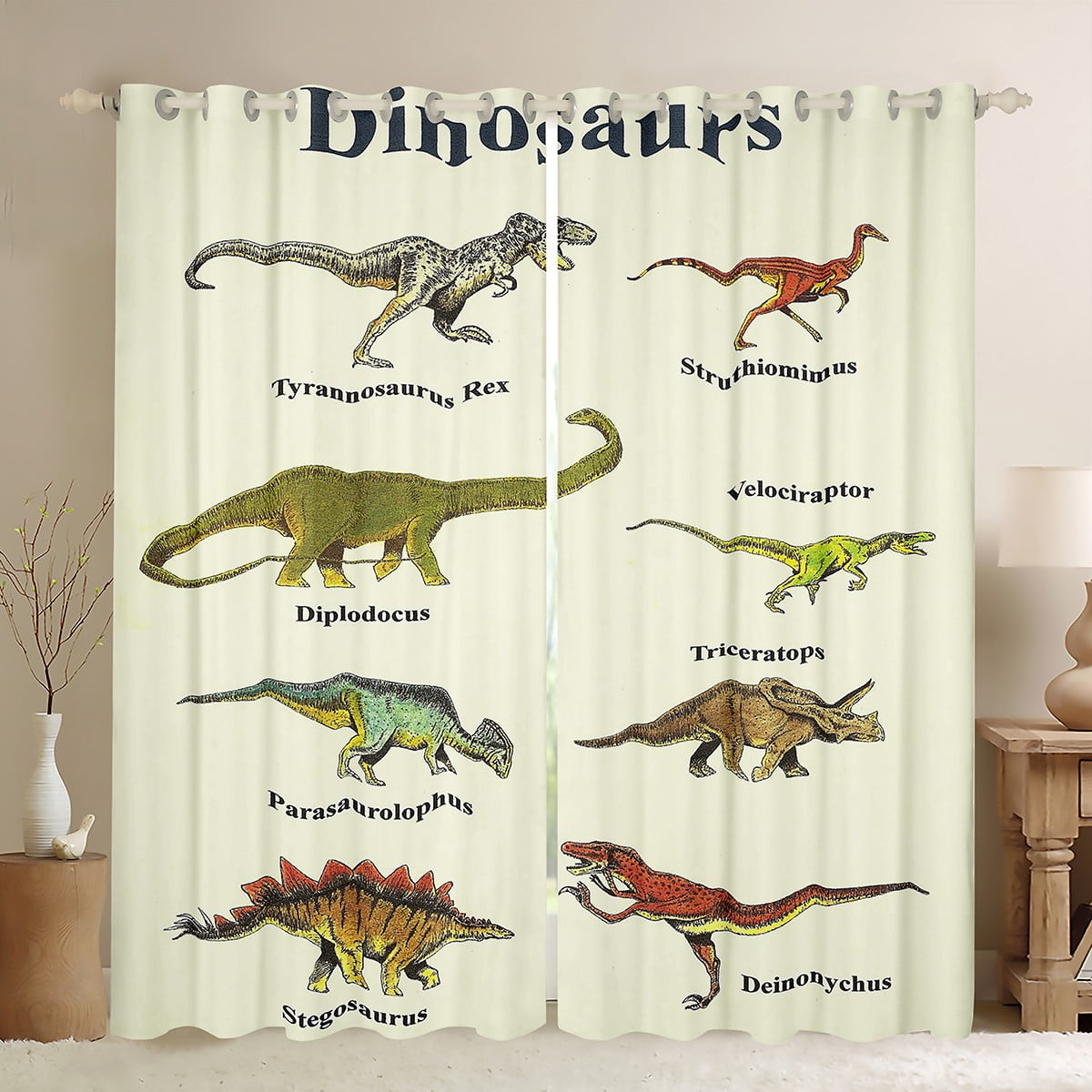 YST Kids Curtains Dinosaur Blackout Curtains for Boys 52x63 inch,Set of