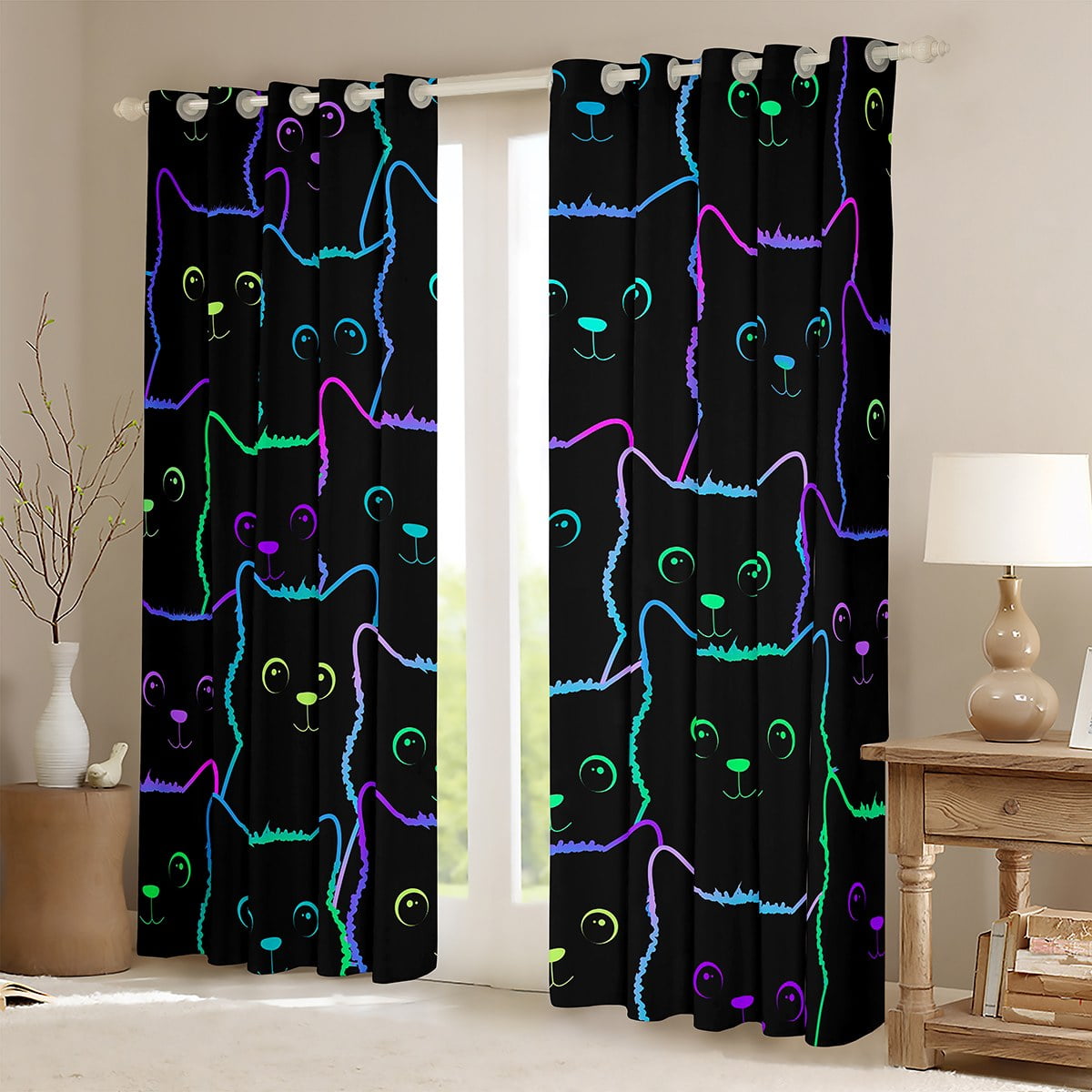 Erosebridal Kawaii Cats Blackout Curtains - Cute Cartoon Kitten Pattern, Thermal Insulating Drapes For Bedroom