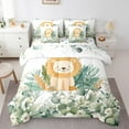 thumbnail image 1 of Cute Animal Bed in a Bag 7-Piece Cartoon Lion Bedding Set, Spring Eucalyptus King Comforter Set Watercolor Leaves Bedding Comforter Sets, Kawaii Jungle Animal Bed Set, 1 of 6