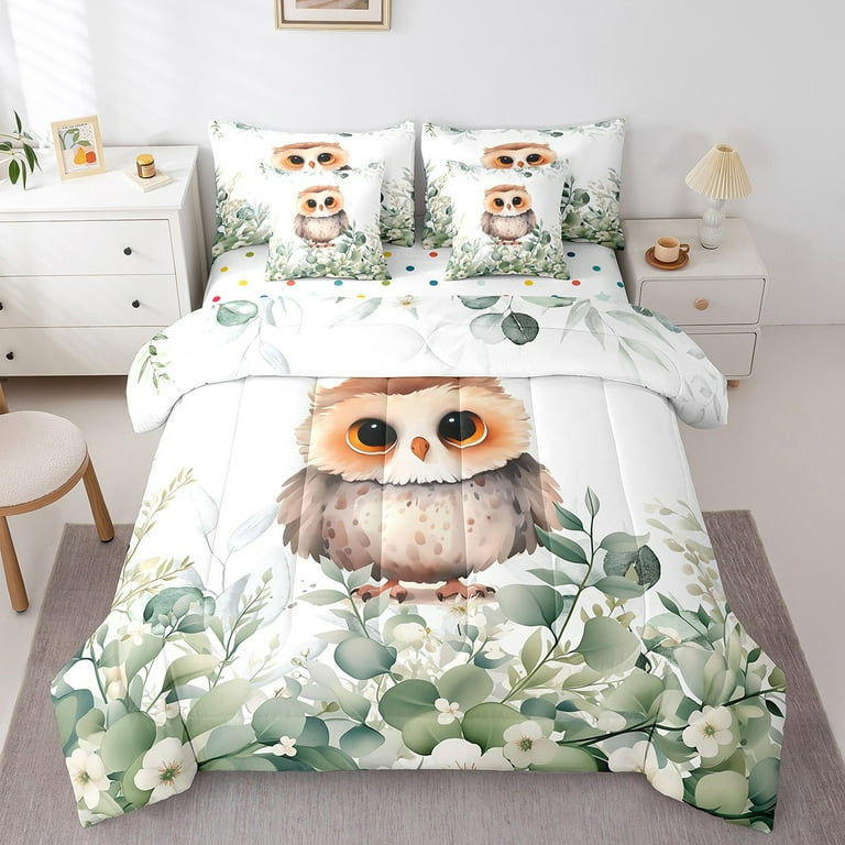 Cute Animal Bed in a Bag 7-Piece Cartoon Owl Bedding Set, Spring