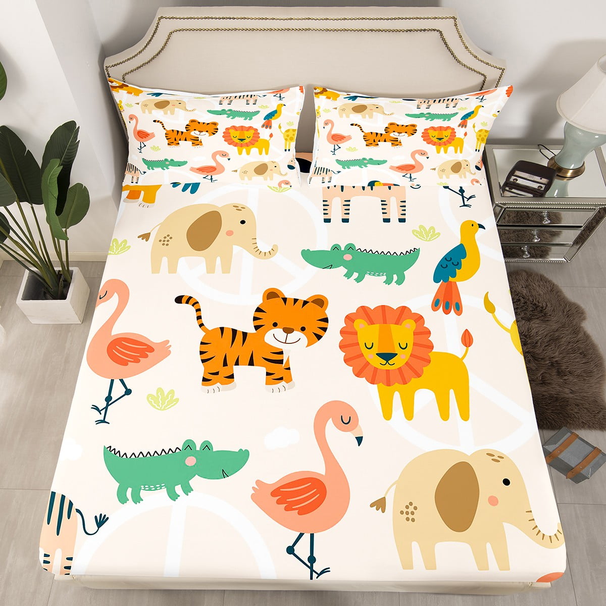 YST Kids Cute Animals Bedding Set for Girls Boys Nursery Child Cartoon Lion Giraffe Crocodile ...