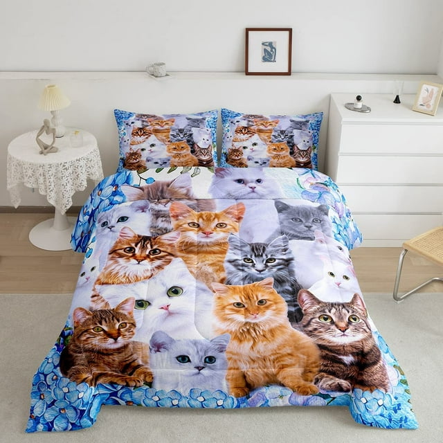 YST Kids Cute Cat Comforter Cartoon Pet Cats Bedding Set for Children