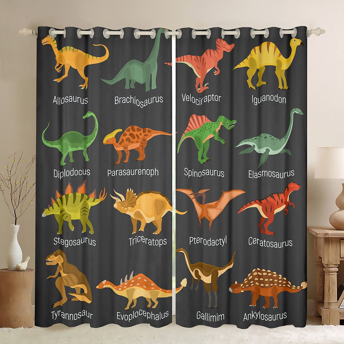 YST Kids Dino Curtains 42x84 inch,Dinosaur Blackout Curtains for Boys