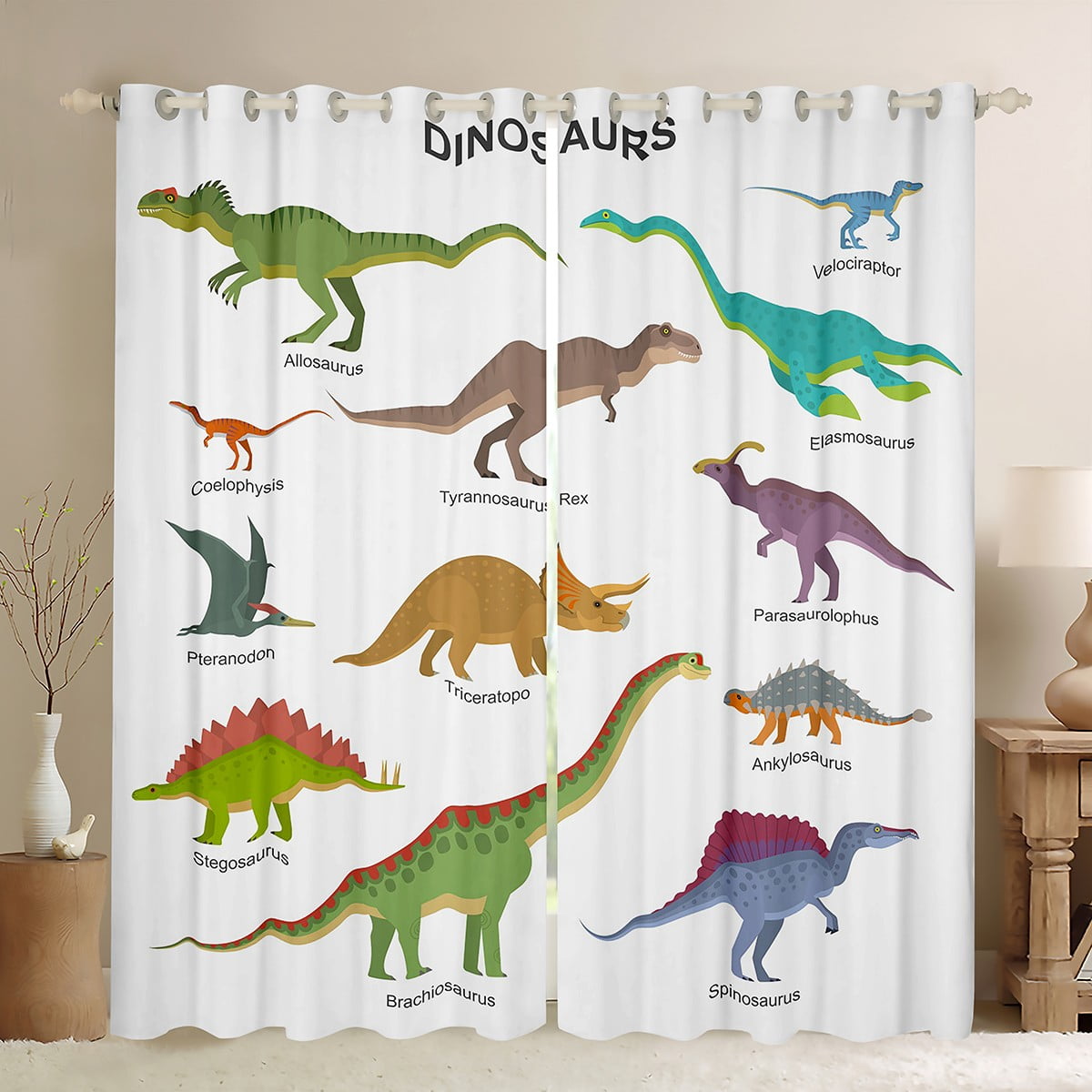 YST Kids Dino Curtains 52x84 inch,Dinosaur Blackout Curtains for Girls