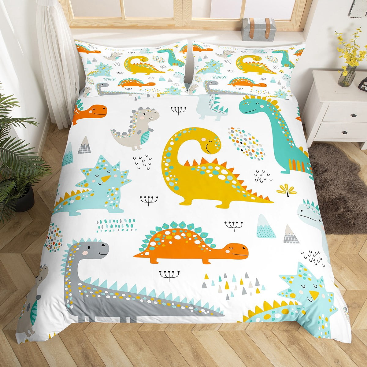 YST Kids Dinosaur Bed Sets for Boys Cute Dino Duvet Cover Colorful ...