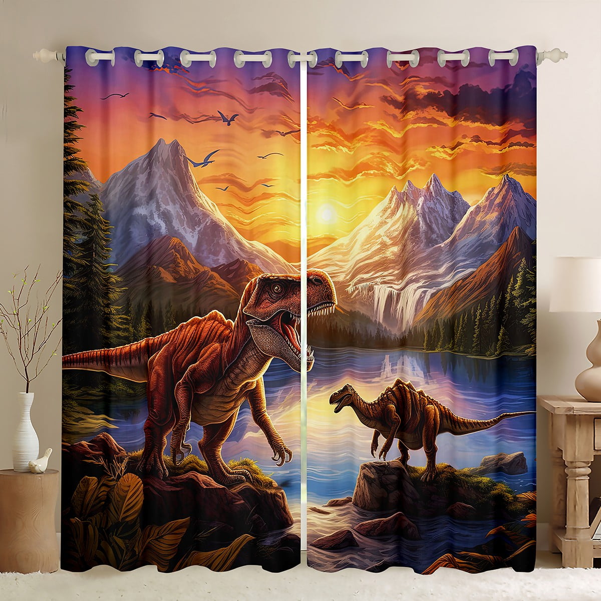 YST Kids Dinosaur Curtains & Drapes Girl Dino Curtains, Jungle Blackout
