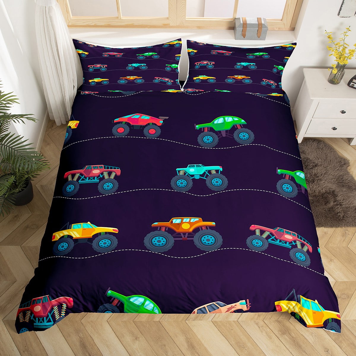 YST Kids Duvet Cover Full Size Truck Bedding Set For Boys Colorful