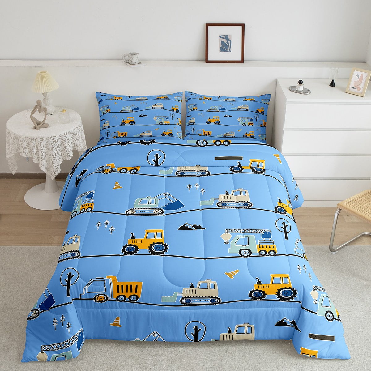 YST Kids Excavator Comforter Set Contrustion Bedding Full, Cartoon