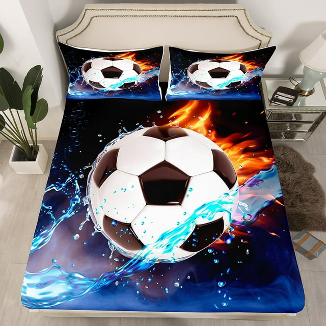 YST Kids Football Fitted Sheet Twin,Ice and Fire Art Design Bed Sheets ...