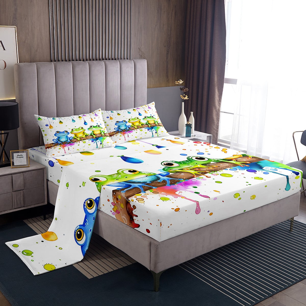 YST Kids Frog Queen Sheets Cartoon Animal Bed Set, Watercolor Graffiti ...