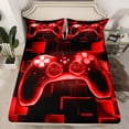 thumbnail image 1 of Gamer Bed Sheets Twin,Gaming Fitted Sheet,Video Games Gamepad Sheets Neon Glowing Square Geometric Grid Red Bed Set, 1 of 5