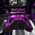 thumbnail image 1 of Gamer Comforter Set Queen,Gaming Bedding,Video Games Gamepad Bedding Comforter Sets Neon Glowing Square Geometric Grid Purple Bedroom Decor Duvet Insert, 1 of 5