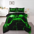 thumbnail image 1 of Gamer Comforter Set Twin,Gaming Bedding,Video Games Gamepad Bedding Comforter Sets Neon Glowing Square Geometric Grid Green Bedroom Decor Duvet Insert, 1 of 7