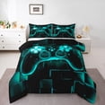 thumbnail image 1 of Gamer Comforter Set Twin,Gaming Bedding,Video Games Gamepad Bedding Comforter Sets Neon Glowing Square Geometric Grid Teal Bedroom Decor Duvet Insert, 1 of 7