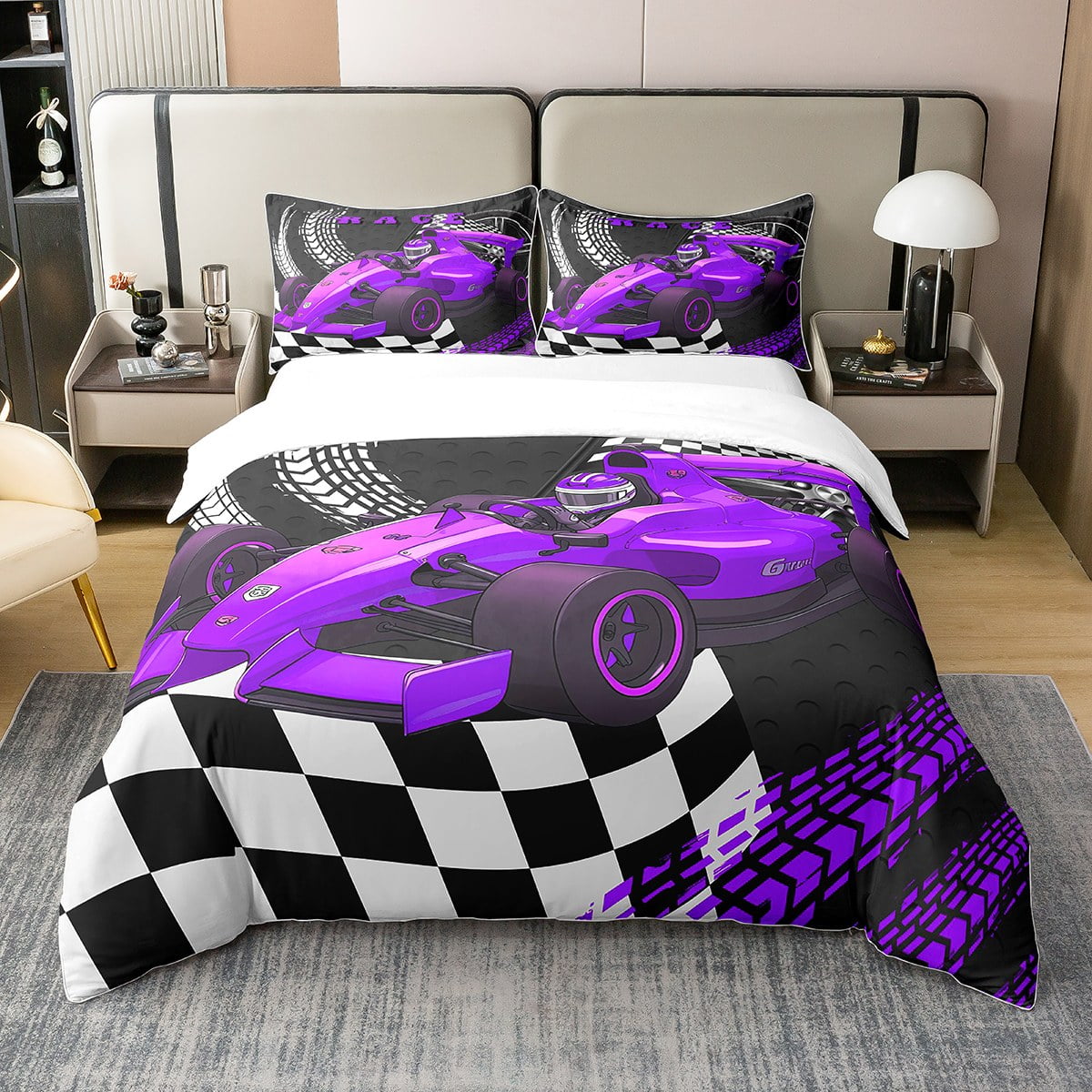 YST Kids Go Kart 100 Cotton Duvet Cover for Boys Twin,Race Car Drift