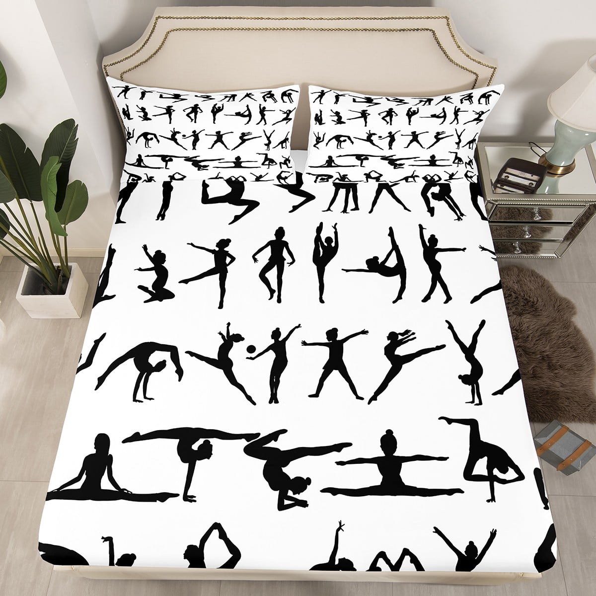 Erosebridal Gymnastics Twin Fitted Sheet Gymnast Sheets, Black White ...