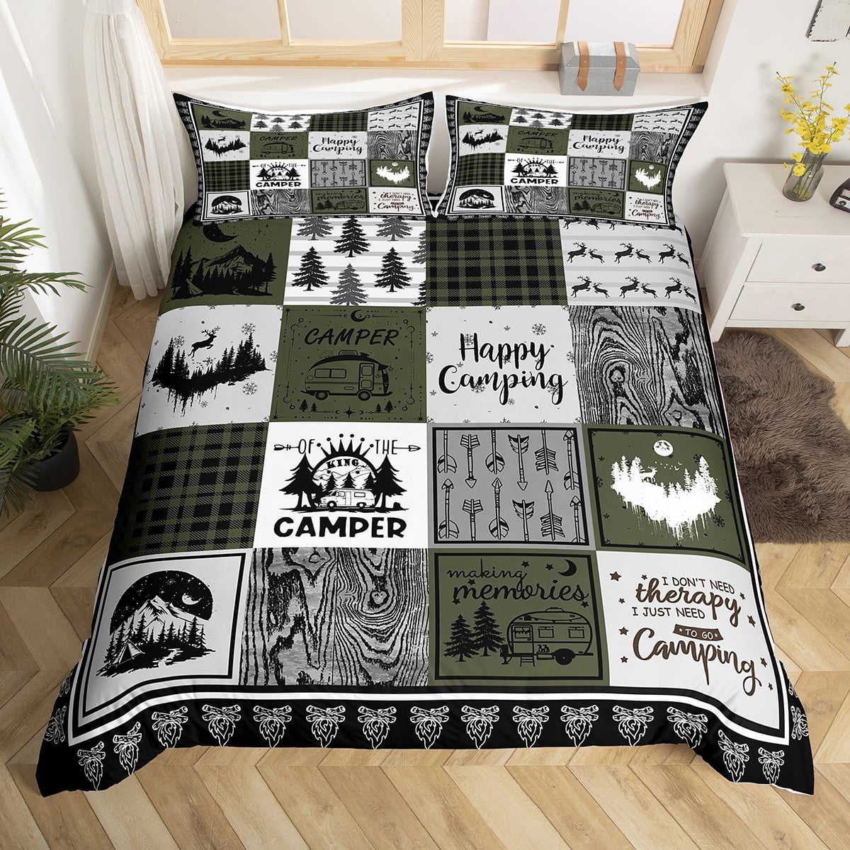 Erosebridal Happy Camping Duvet Cover,Rustic Rv Camper Bedding Set for ...