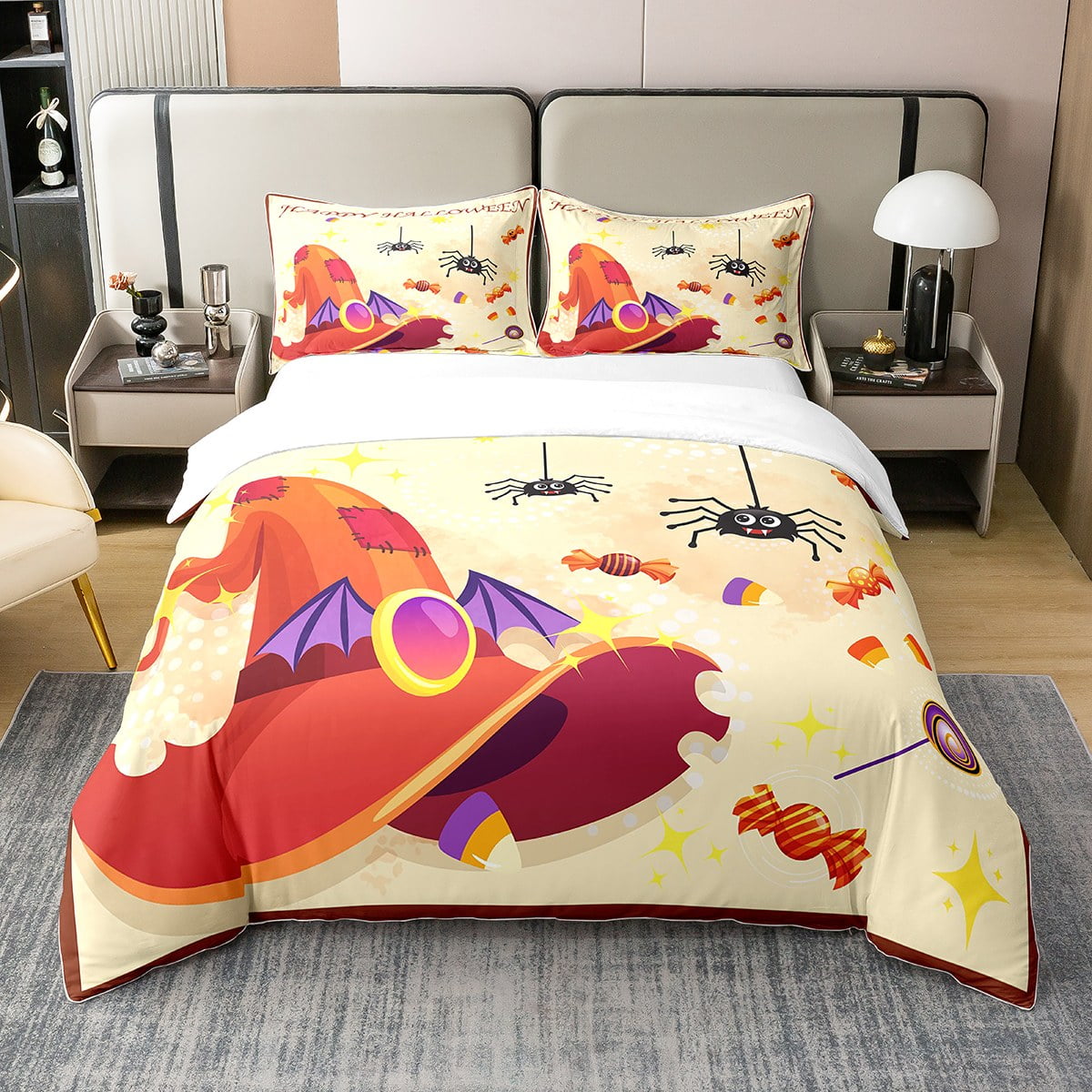 YST Kids Happy Halloween 100 Cotton Duvet Cover,Trick Or Treat Bedding
