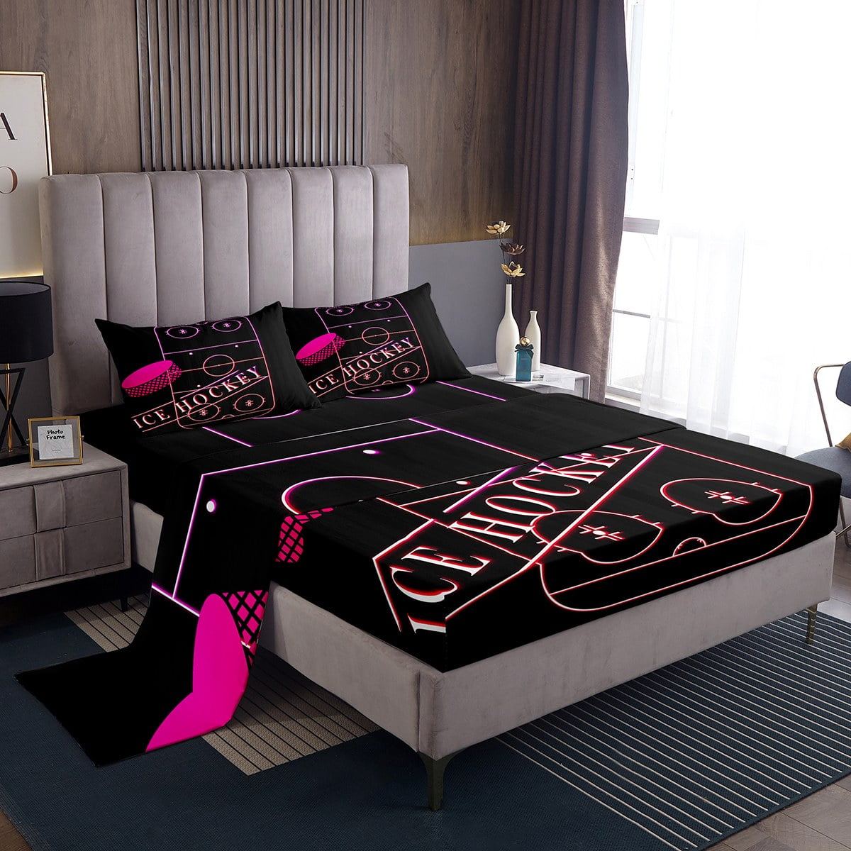 YST Kids Ice Hockey Bed Sheets Set for Girls Hot Pink Full Size Sheet