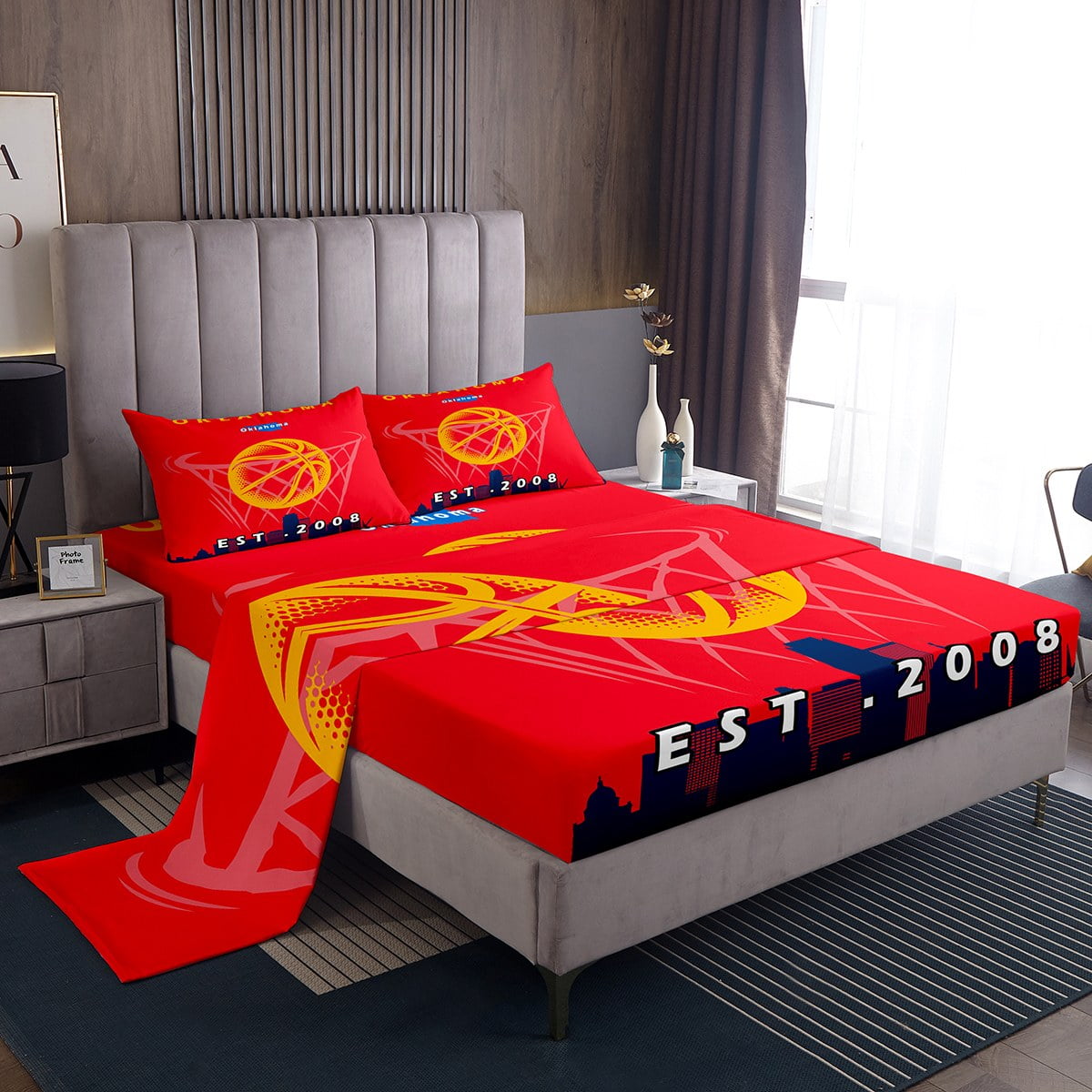 YST Kids King Bed Sheets Set,Basketball City Name Sheet Set,Basketball