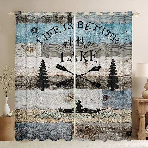 Lake House Curtains 42"Wx90"L, Love Lake Life Curtains & Drapes Paddle Decor 30%-50% Blackout Curtains Teens Adult Bedroom, Rustic Fishing Boat Window Curtains 2 Panels