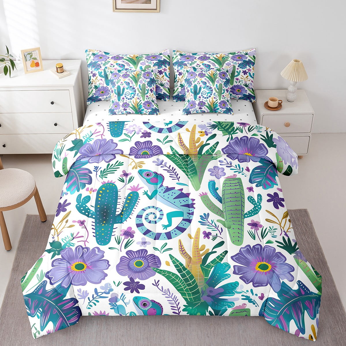 YST Kids Lizard 7 Pieces Bedding Set Tropical Cactus Flowers Floral ...
