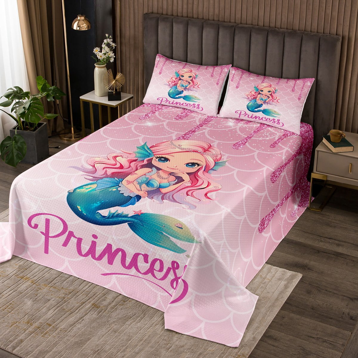 Mermaid Princess Bedspread Set Mermaid Scales Twin Bedding Set Glitter ...