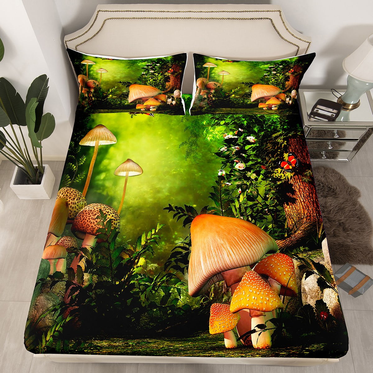 Yst Kids Mushroom Bed Sheets Full,magical Forest Wonderland Fitted 