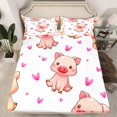 thumbnail image 1 of Erosebridal Pig Bed Sheet Set Lovely Animals Pattern Decor Bed Sheets Square Faced Little Pigs Bedding Set Cute Hearts Print Fitted Sheet with 2 Pillowcase 3Pcs Bedding Queen, 1 of 5