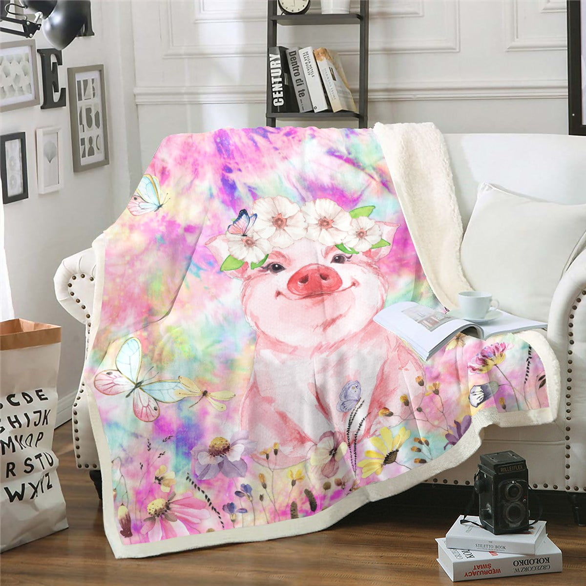 YST Kids Pig Throw Blanket for Couch for Boys Girls Rainbow Tie Dye