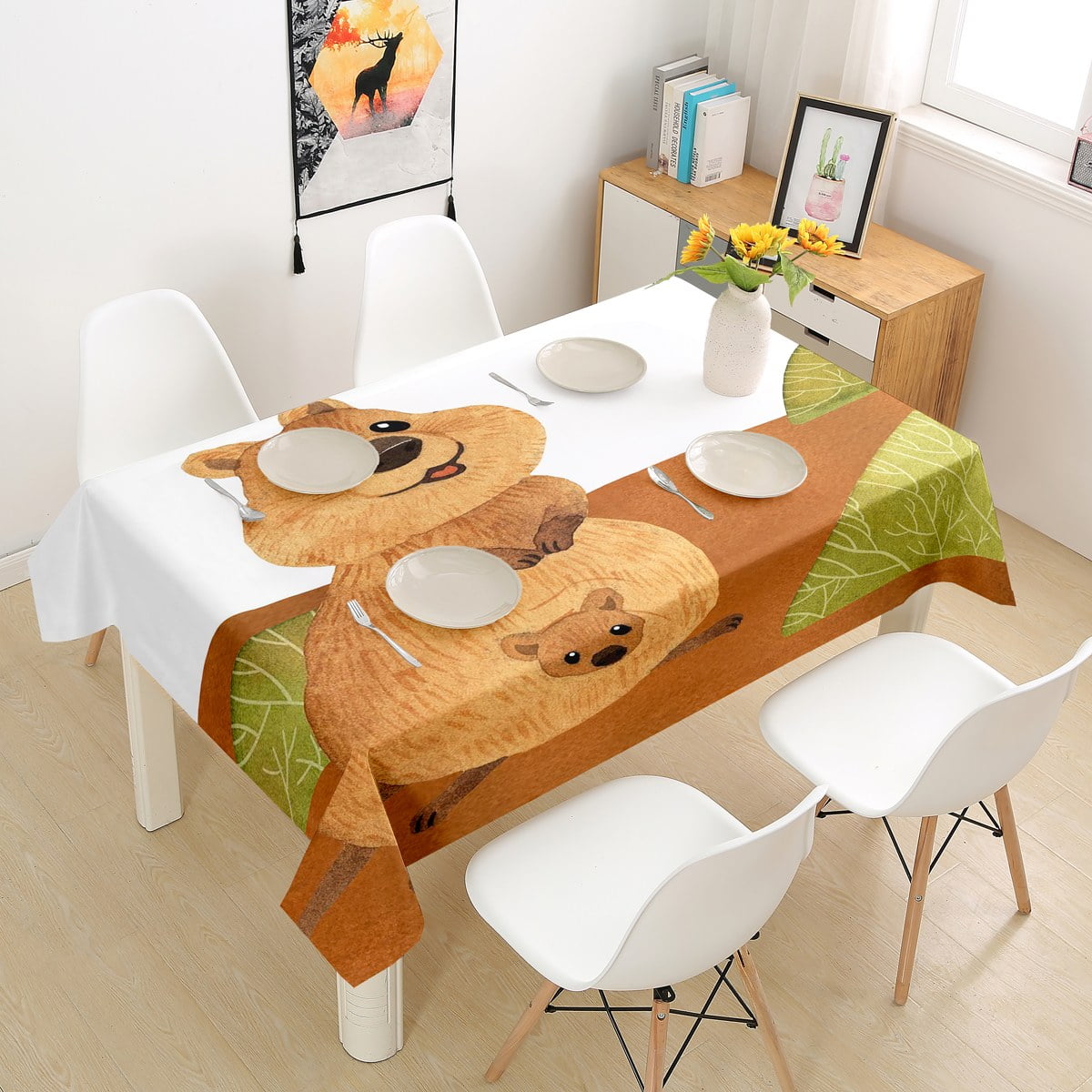 YST Kids Quokka Table Cloth Cute Animal Table Cover, Brown White Green
