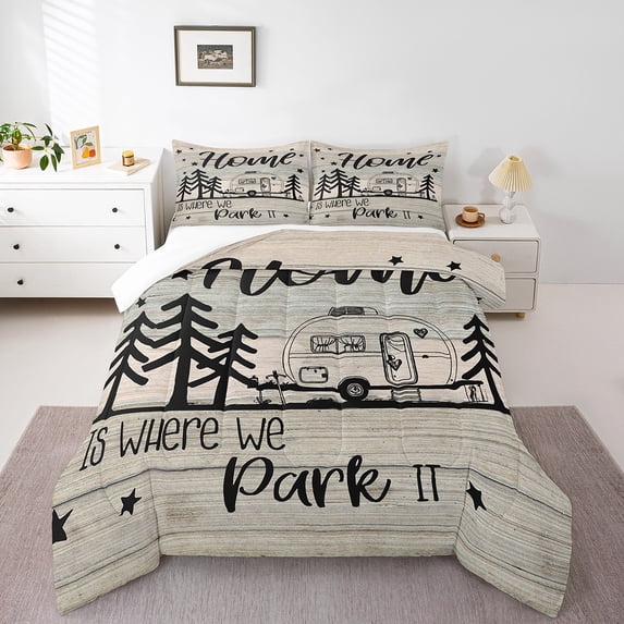 RV Happy Camping Bedding Comforters Twin Size,Home is Where We Park It Comforter Set Adult Women Room Decor,Farmhouse Lovers Soft DuvetTwin 104"x90"