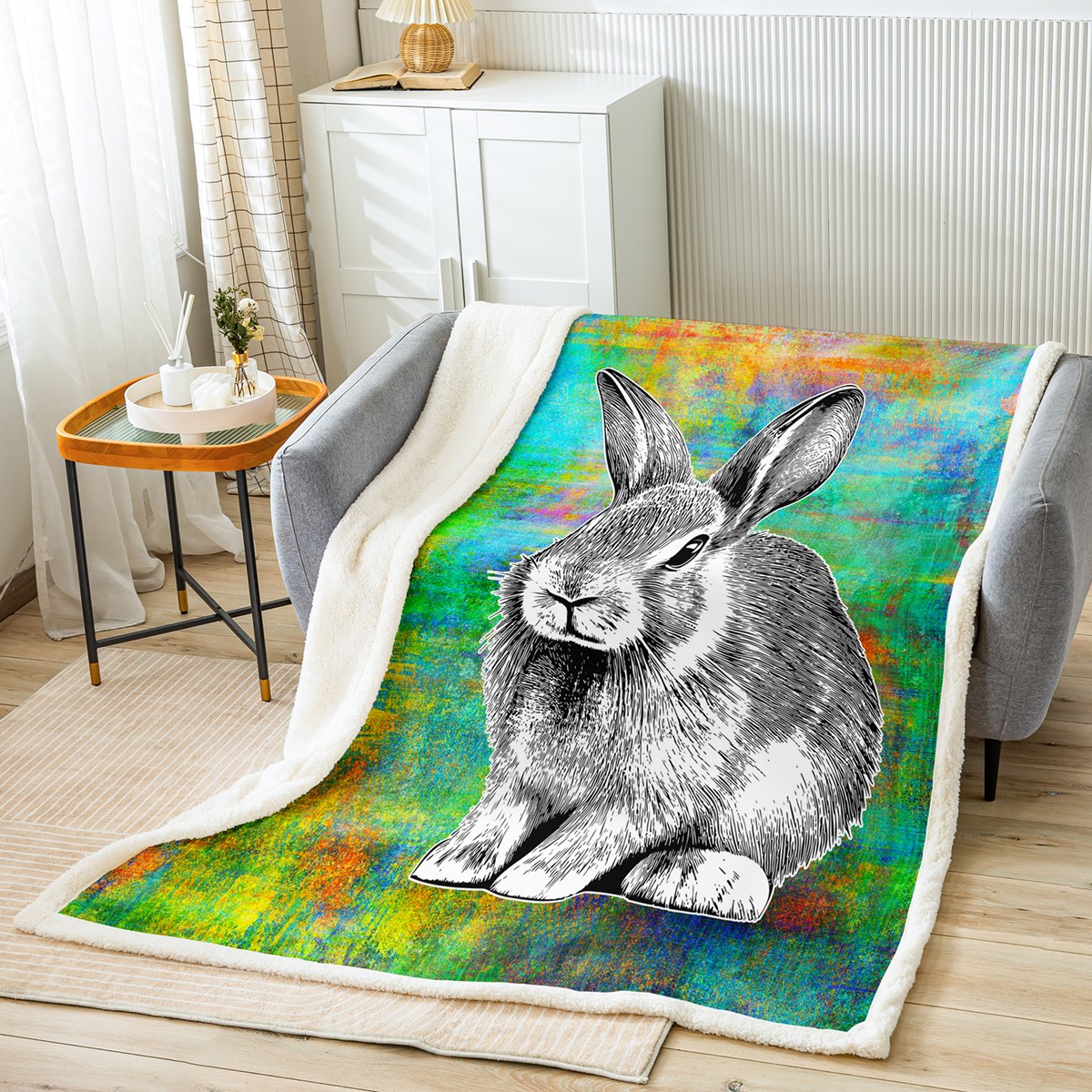 YST Kids Rabbit Fleece Blanket Twin Size, Cute Bunny Throw Blanket