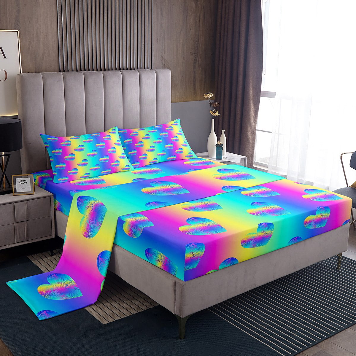 YST Kids Rainbow Bed Set Psychedelic Galaxy Bed Sheets Set, Neon ...